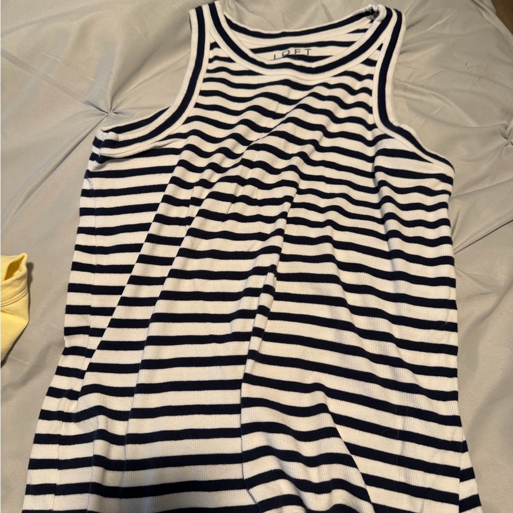 LOFT Navy & White Striped Tank Dress